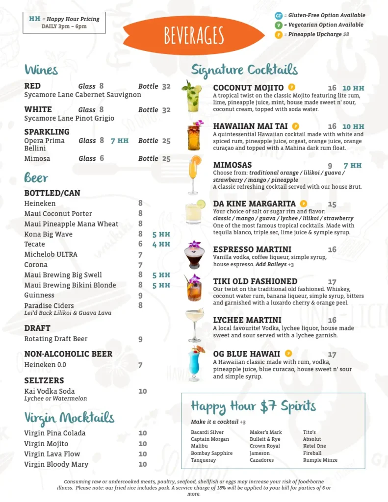 ShoreFyre Koa Ave Menu Page 9 – Bar