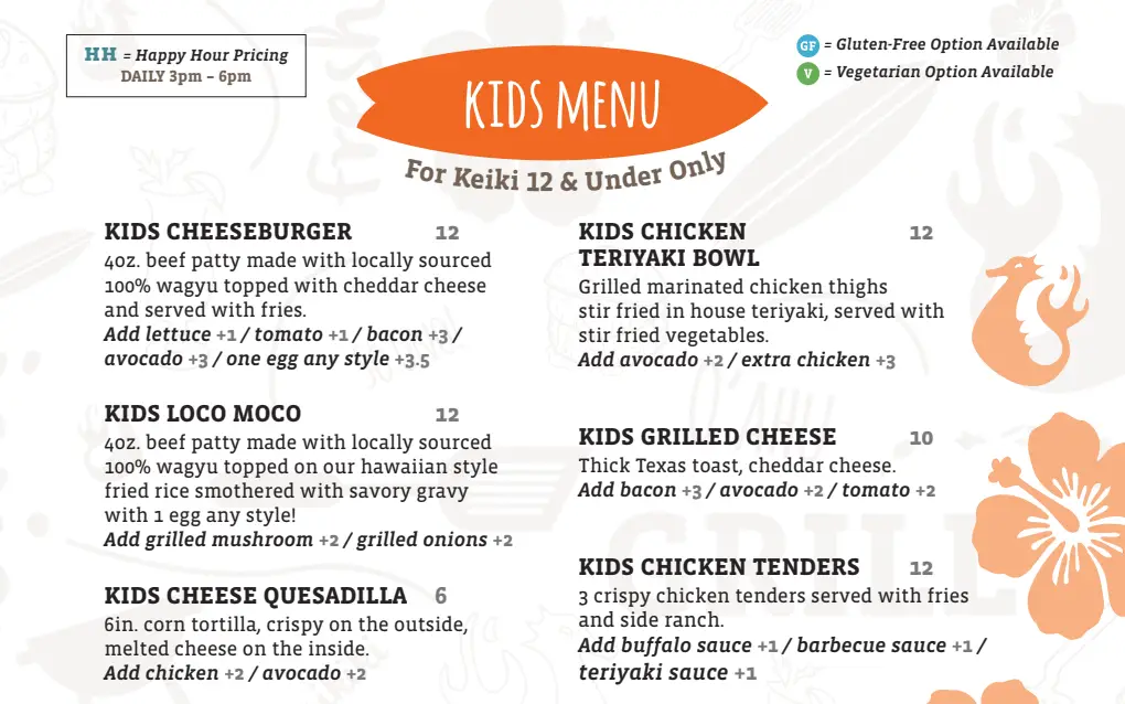 ShoreFyre Koa Ave Menu Page 10 – Kids Menu