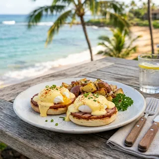 Traditional Canadian Bacon Benedict at ShoreFyre Waikiki