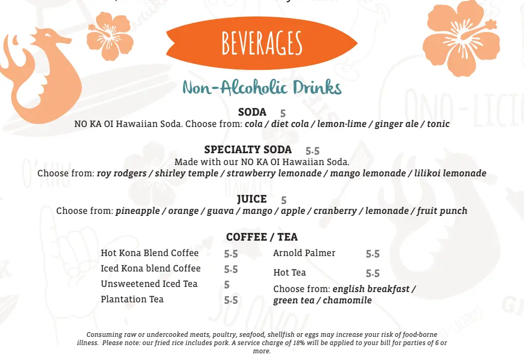 ShoreFyre Koa Ave Menu Page 8 – Beverages