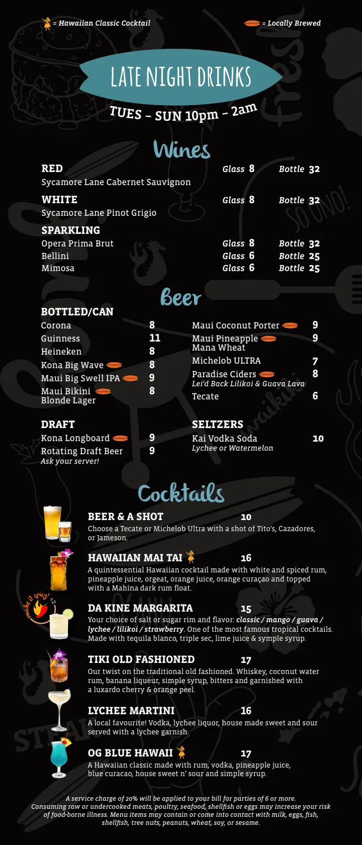 ShoreFyre Koa Ave Menu Page 11 – Late Night Menu