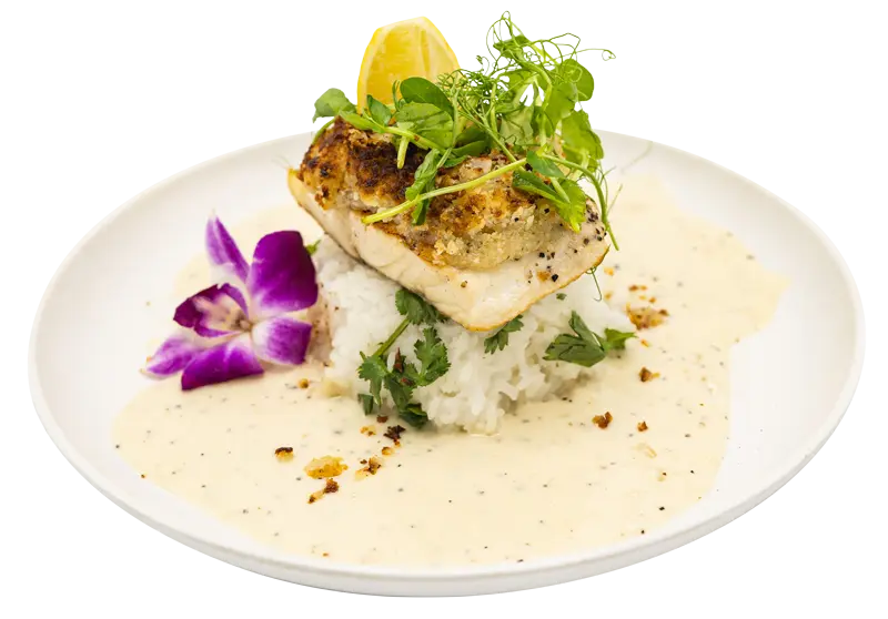 Macadamia nut crusted opakapaka at ShoreFyre Waikiki